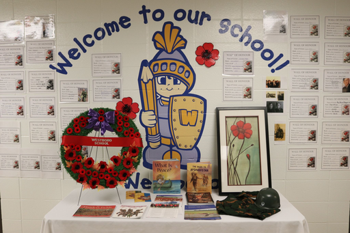 Westboro Elementary commemorates Remembrance Day each year with its Wall of Honour and Westboro Family Tribute.